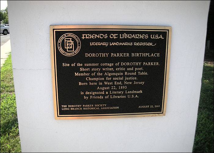 Literary Landmark marker at Dorothy Parker’s birthplace, 732 Ocean Avenue, West End, Long Branch