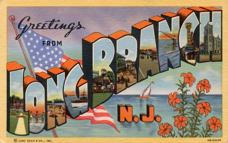 1940 large letter postcard reading Greetings from Long Branch, New Jersey