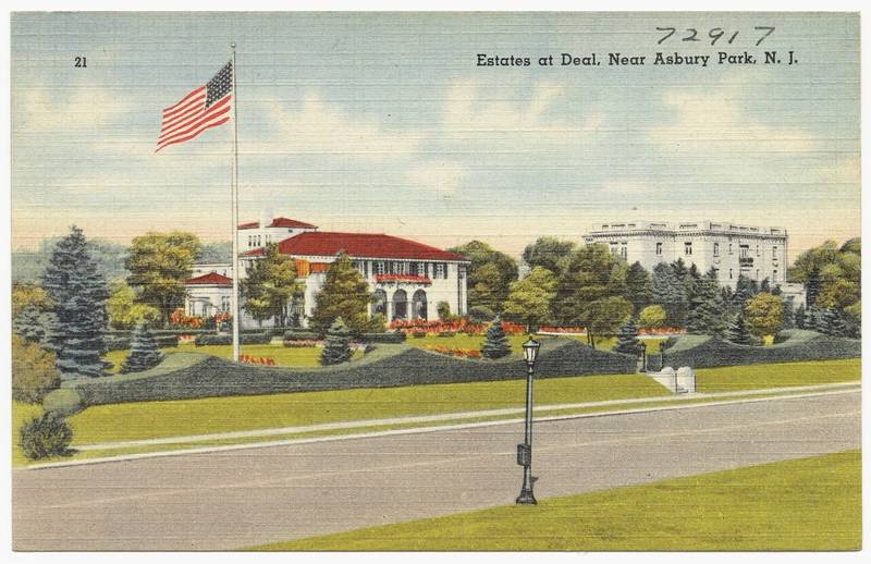 Vintage postcard of large estates with red tile roofs in Deal
