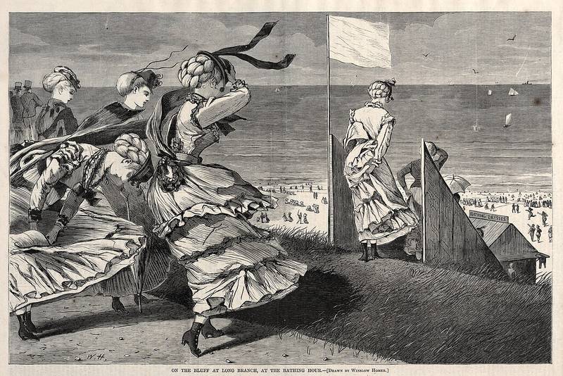 Winslow Homer painting of visitors on the bluff above the beach at Long Branch, 1870