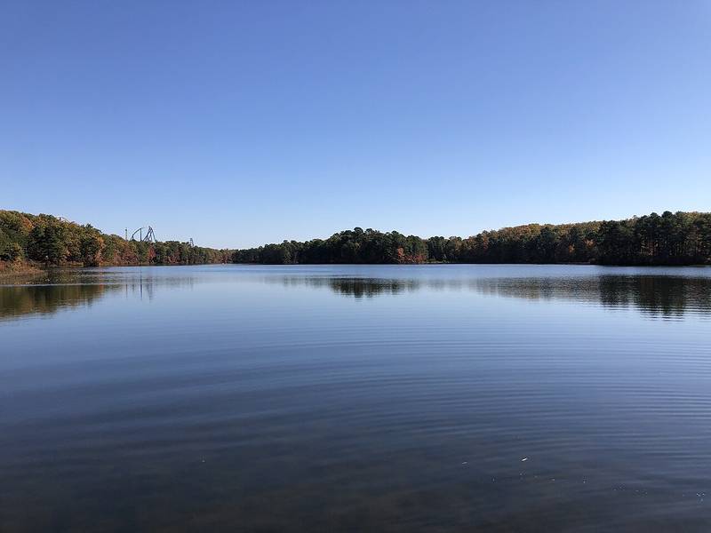 Prospertown Lake in Jackson in autumn, seen from the northwest shore