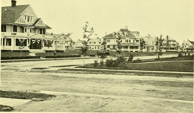 Early 1900s photo of new cottages with wide porches on an Allenhurst street
