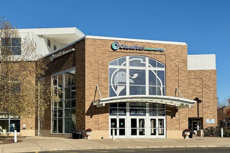The brick entrance of the OceanFirst Bank Center arena at Monmouth University